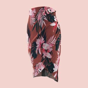 Camila Coelho Brown Pink Floral Tropical Print Fitted Stretch Ribbed Skirt - S